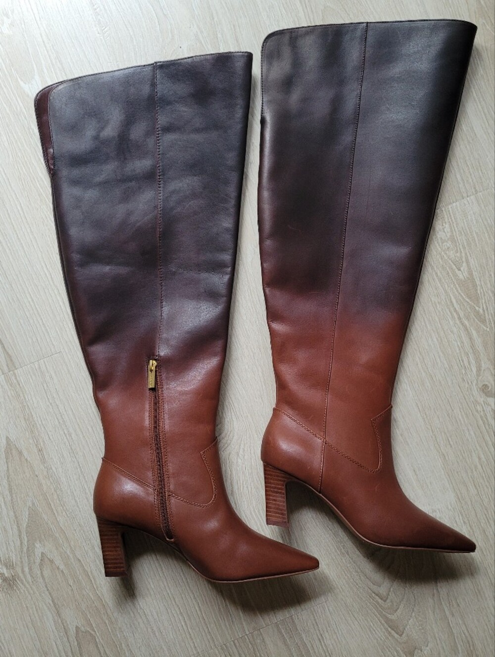 Vince Camuto Leather Shalie Over-The-Knee Boot Chocolate Fade 8W Wide Cuff - Picture 2 of 15